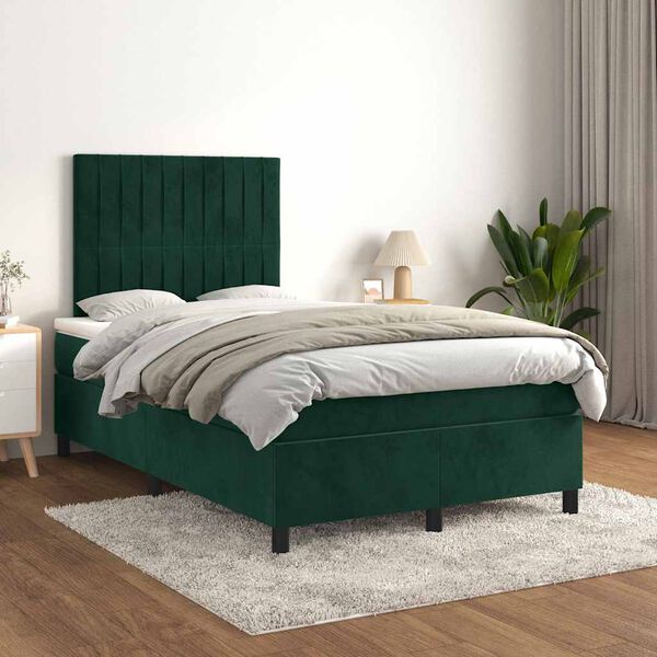 vidaXL Box spring postel s matrac&iacute; tmavě zelen&aacute; 120x190 cm samet