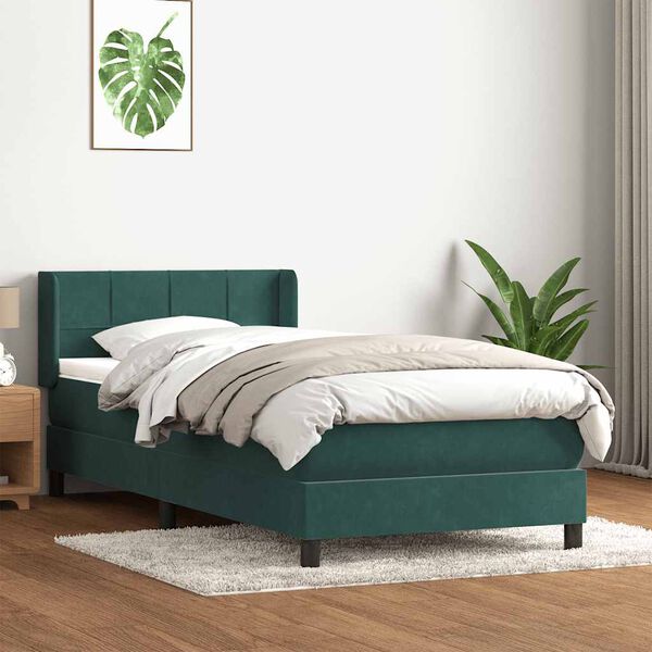 vidaXL Box spring postel s matrac&iacute; tmavě zelen&aacute; 90x210 cm samet