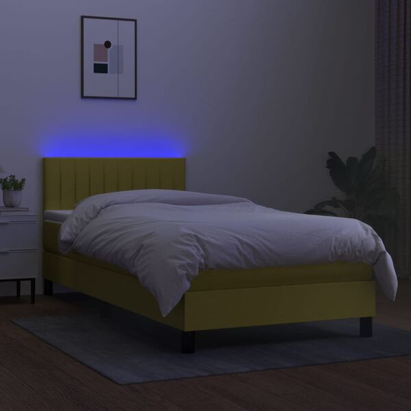 vidaXL Box spring postel s matrac&iacute; a LED zelen&aacute; 90x200 cm textil