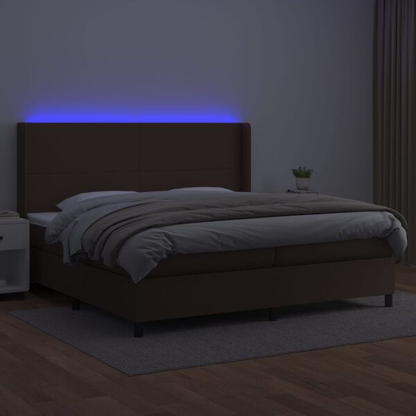 vidaXL Box spring postel s matrac&iacute; a LED hněd&aacute; 200x200 cm uměl&aacute; kůže