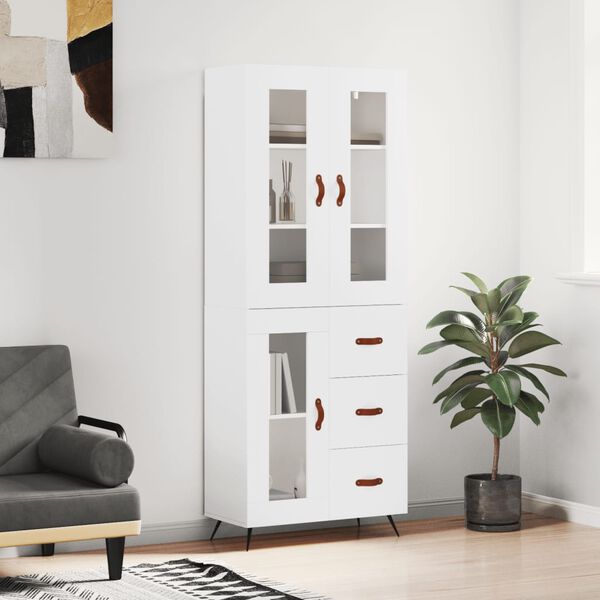 vidaXL Skř&iacute;ň highboard b&iacute;l&aacute; 69,5 x 34 x 180 cm kompozitn&iacute; dřevo