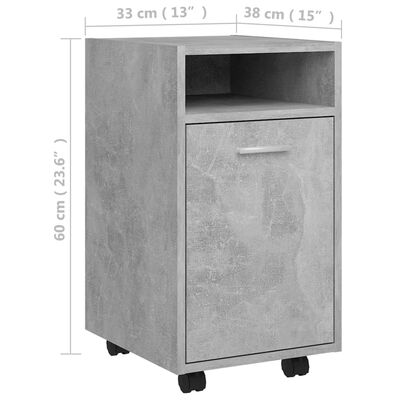 vidaXL Odkládací skříňka na kolečkách šedá 33 x 38 x 60 cm dřevotříska