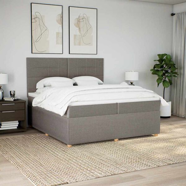 vidaXL Box spring postel s matrac&iacute; taupe 200x200 cm textil