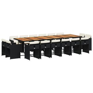 vidaXL 17d&iacute;ln&yacute; zahradn&iacute; j&iacute;deln&iacute; set s podu&scaron;kami čern&yacute; polyratan