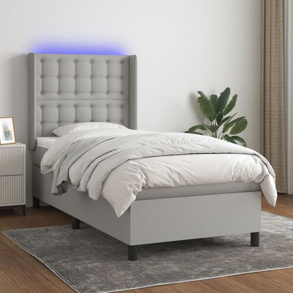 vidaXL Box spring postel s matrac&iacute; a LED světle &scaron;ed&aacute; 90x200 cm textil