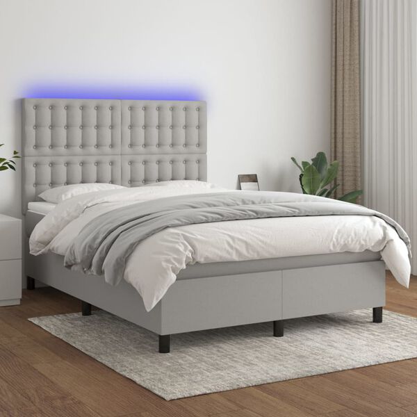 vidaXL Box spring postel s matrac&iacute; a LED světle &scaron;ed&aacute; 140x200 cm textil