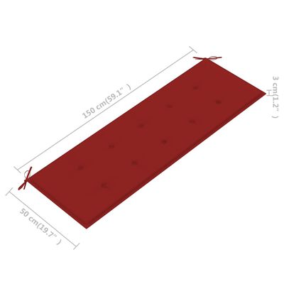 vidaXL Zahradní lavice s červenou poduškou 150 cm masivní teak