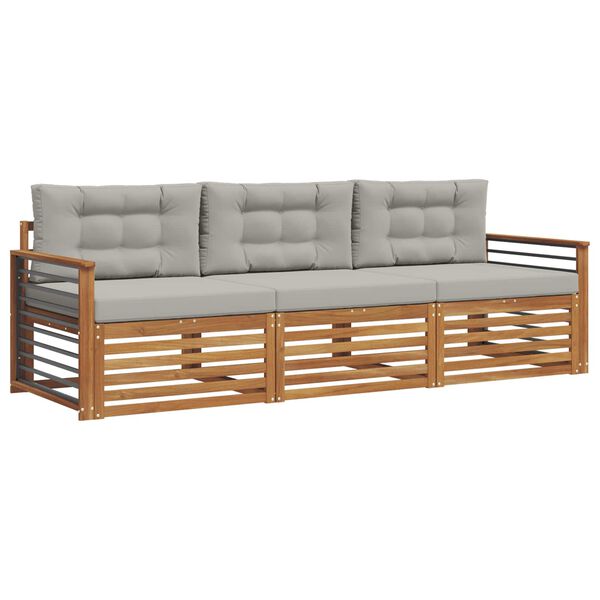 vidaXL Venkovn&iacute; pohovkov&aacute; souprava 3 pcs Př&iacute;rodn&iacute; a světle &scaron;ed&aacute;