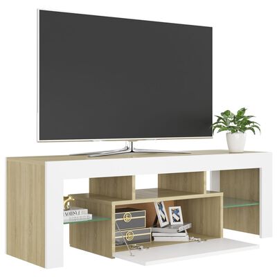 vidaXL TV skříňka s LED osvětlením bílá a dub sonoma 120 x 35 x 40 cm