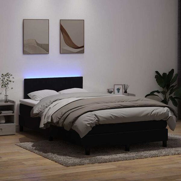 vidaXL Box spring postel s matrac&iacute; a LED čern&aacute; 120x210 cm samet