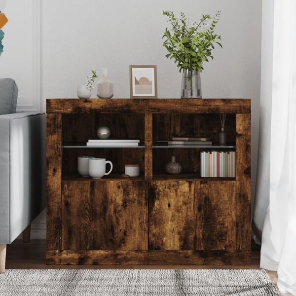 vidaXL Odkl&aacute;dac&iacute; skř&iacute;ňky s LED osvětlen&iacute;m 2 ks kouřov&yacute; dub kompozit