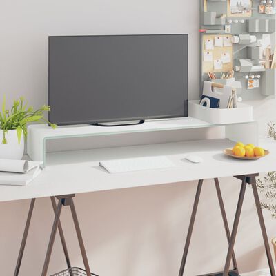 vidaXL TV stolek / podstavec na monitor bílé sklo 100x30x13 cm