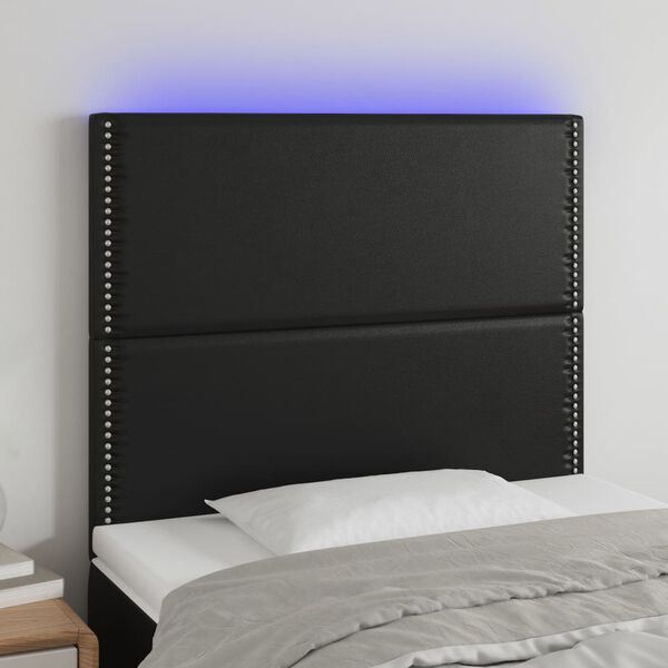 vidaXL Čelo postele s LED čern&eacute; 90x5x118/128 cm uměl&aacute; kůže