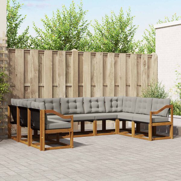 vidaXL Venkovn&iacute; pohovkov&aacute; souprava 9 pcs Př&iacute;rodn&iacute; a světle &scaron;ed&aacute;