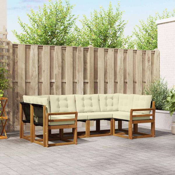 vidaXL Venkovn&iacute; pohovkov&aacute; souprava 6 pcs Přirozen&aacute; a Kr&eacute;mov&aacute;