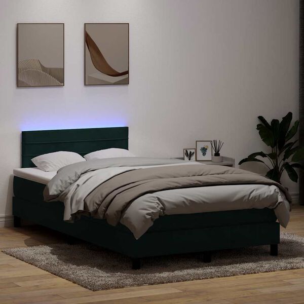 vidaXL Box spring postel s matrac&iacute; a LED tmavě zelen&aacute; 120x220 cm samet