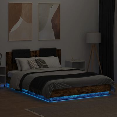 vidaXL Rám postele s čelem a LED osvětlením kouřový dub 150x200 cm
