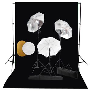 vidaXL Foto studio set s lampami, de&scaron;tn&iacute;ky, pozad&iacute;m a odraznou deskou
