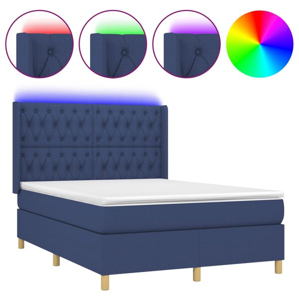 vidaXL Box spring postel s matrac&iacute; a LED modr&aacute; 140x200 cm textil