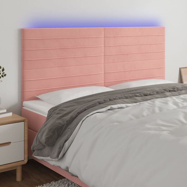 vidaXL Čelo postele s LED růžov&eacute; 160x5x118/128 cm samet