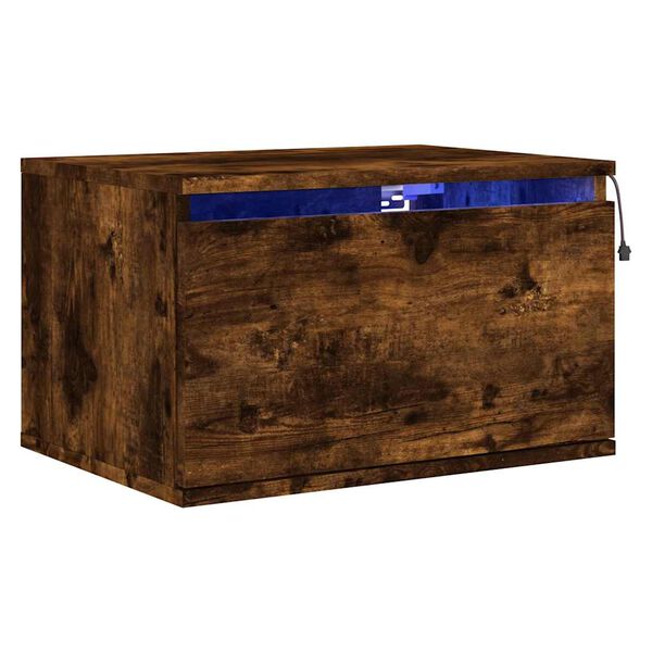 vidaXL N&aacute;stěnn&yacute; nočn&iacute; stolek s LED osvětlen&iacute;m kouřov&yacute; dub