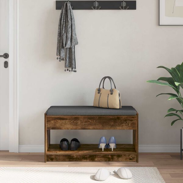 vidaXL Chodbičkov&aacute; lavice s pol&scaron;t&aacute;řem Uzen&yacute; Dub 83 x 38 x 45 cm