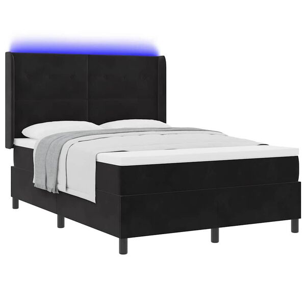 vidaXL LED box spring postel s matrac&iacute; s čelo Čern&aacute; 140 x 190 cm samet