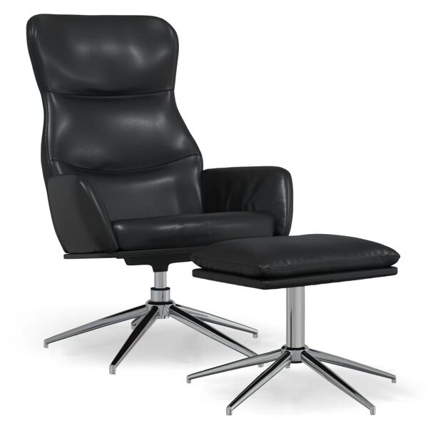 vidaXL Relaxačn&iacute; křeslo se stoličkou leskl&eacute; čern&eacute; uměl&aacute; kůže