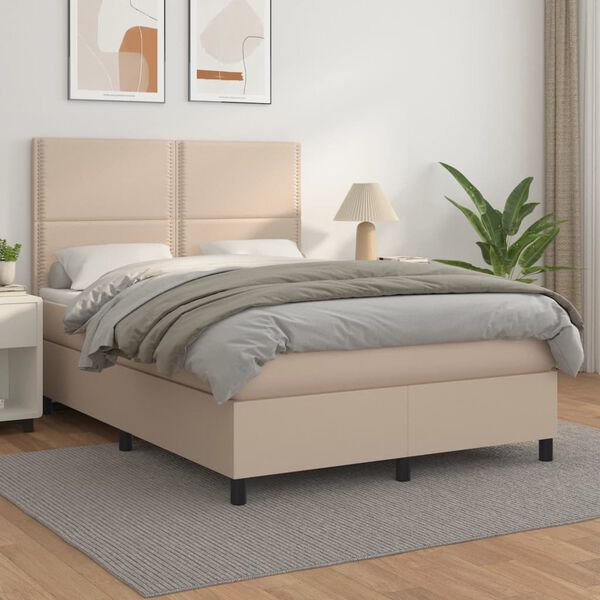 vidaXL Box spring postel s matrac&iacute; cappuccino 140x200 cm uměl&aacute; kůže