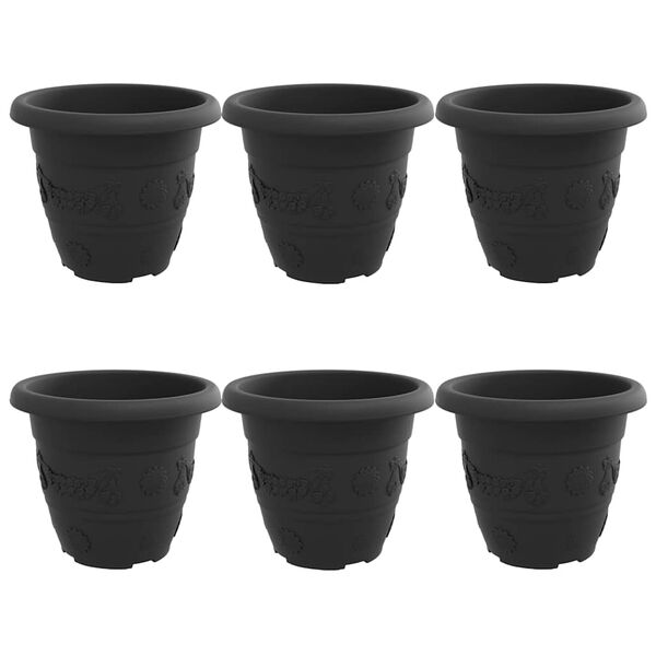 vidaXL Kulat&yacute; květin&aacute;č 6 pcs Čern&aacute; &Oslash; 26 x 21.5 cm Plast