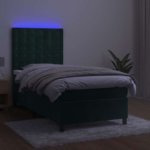 vidaXL Box spring postel s matrac&iacute; a LED tmavě zelen&aacute; 90x200 cm samet