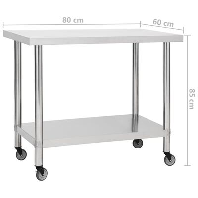 vidaXL Kuchyňský pracovní stůl s kolečky 80 x 60 x 85 cm nerezová ocel