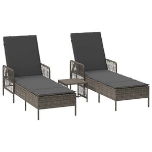 vidaXL Slunečn&iacute;k 3 pcs &Scaron;ed&aacute; a tmavě &scaron;ed&aacute; 55 x 200 x 92 cm polyratan