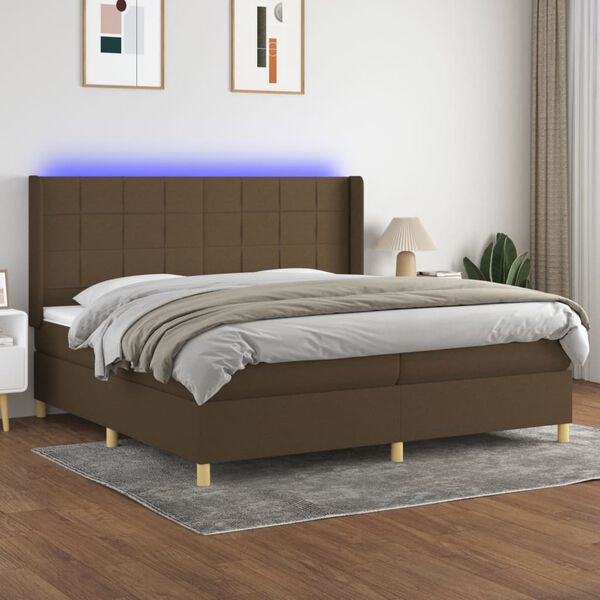 vidaXL Box spring postel s matrac&iacute; a LED tmavě hněd&aacute; 200x200 cm textil