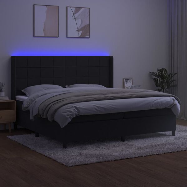 vidaXL Box spring postel s matrac&iacute; a LED čern&aacute; 200x200 cm samet