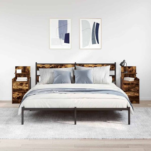 vidaXL Nočn&iacute; skř&iacute;ňky se 2 z&aacute;suvkami 2 ks Kouřov&yacute; dub 38x34x80 cm