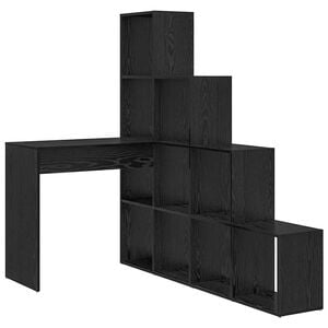 vidaXL Rohov&yacute; psac&iacute; stůl s polic&iacute; Čern&yacute; dub 101,5 x 149,5 x 149,5 cm