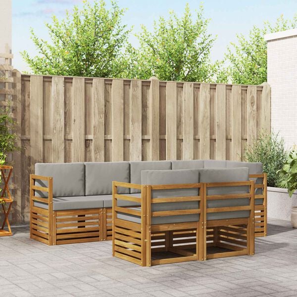 vidaXL Rohov&aacute; sofa sada s pol&scaron;t&aacute;řem 7 pcs Př&iacute;rodn&iacute; a světle &scaron;ed&aacute;