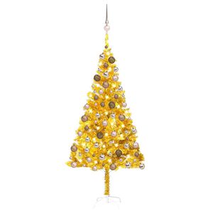 vidaXL Uměl&yacute; v&aacute;nočn&iacute; stromek s LED a sadou koul&iacute; zlat&yacute; 180 cm PET