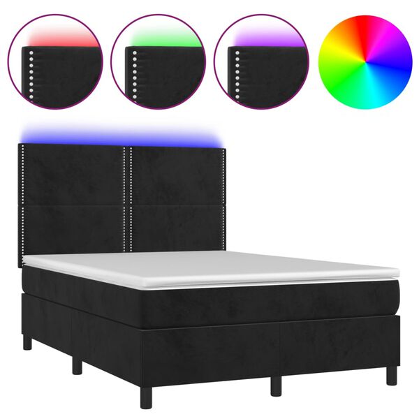 vidaXL Box spring postel s matrac&iacute; a LED čern&aacute; 140x190 cm samet