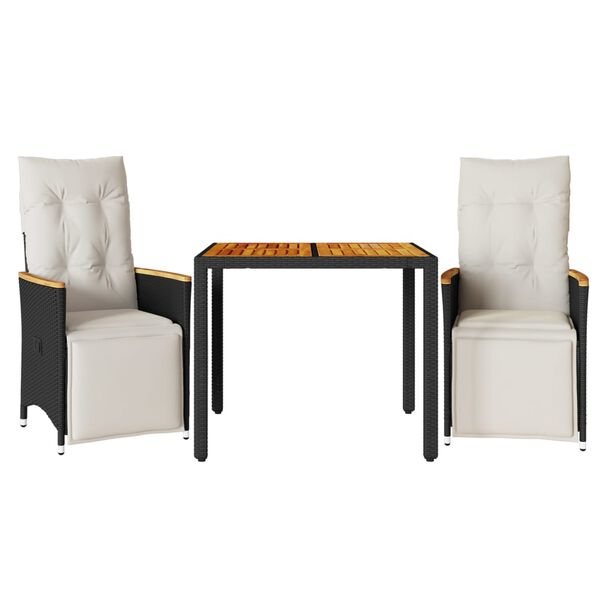 vidaXL 3dílný zahradní bistro set s poduškami černý polyratan