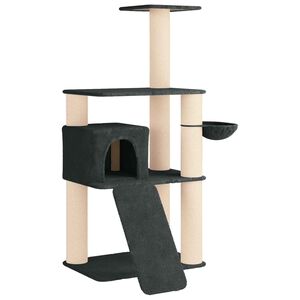 vidaXL Kočič&iacute; strom se &scaron;krabac&iacute;mi sloupky sisal Tmavě &scaron;ed&aacute; 173 cm