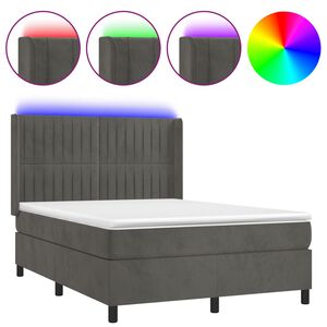 vidaXL Box spring postel s matrac&iacute; a LED tmavě &scaron;ed&aacute; 140x200 cm samet