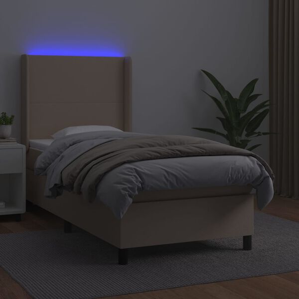vidaXL Box spring postel matrace a LED cappuccino 90x190 cm umělá kůže