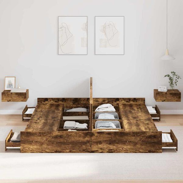 vidaXL R&aacute;m postele s &uacute;ložn&yacute;m prostorem s čelo Kouřov&yacute; dub 200 x 200 cm