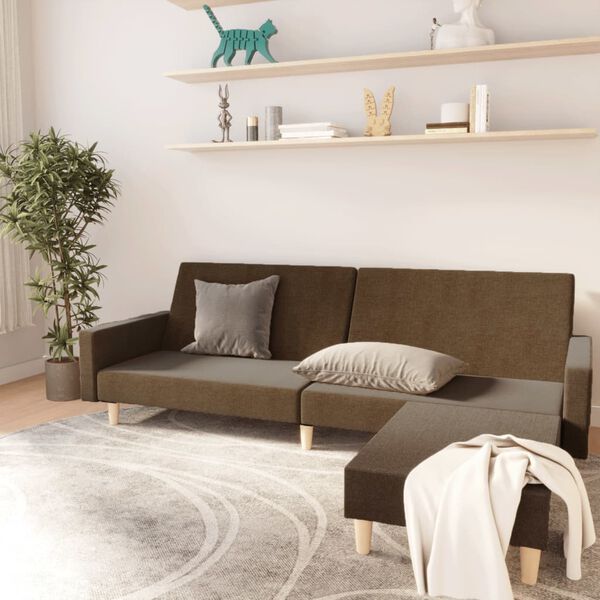 vidaXL 2m&iacute;stn&aacute; rozkl&aacute;dac&iacute; pohovka s podnožkou hněd&aacute; textil