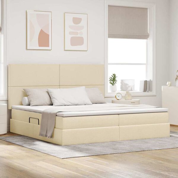 vidaXL Postel s &uacute;ložn&yacute;m prostorem a LED osvětlen&iacute;m Kr&eacute;mov&aacute; Polyester