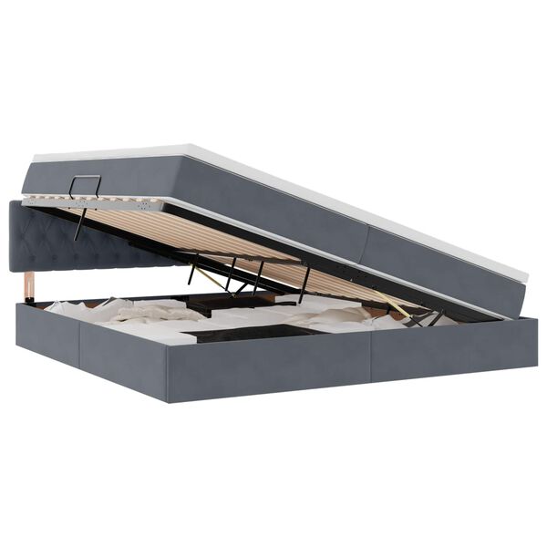 vidaXL Postel s &uacute;ložn&yacute;m prostorem a LED osvětlen&iacute;m Tmavě &scaron;ed&aacute; samet