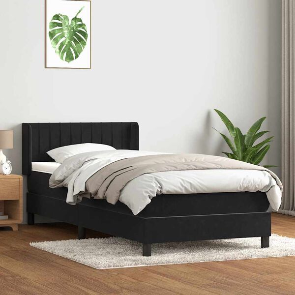 vidaXL Box spring postel s matrac&iacute; čern&aacute; 90x210 cm samet