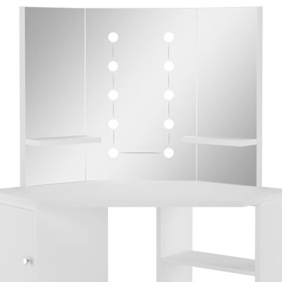 vidaXL Rohový toaletní stolek na líčení s LED světlem bílý